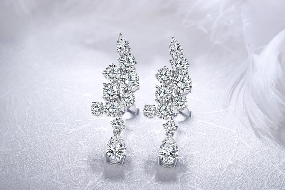 S925 silver jewelry, fine clasp, clear Paraíba - style gems, teardrop and round shapes, charming.