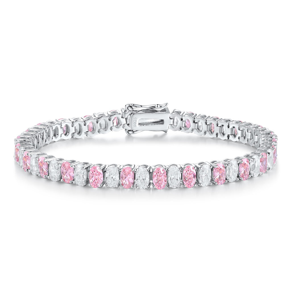 S925 silver bracelet, clasp delicate. Alternating pink and clear cubic zirconia, linear shape is lovely.