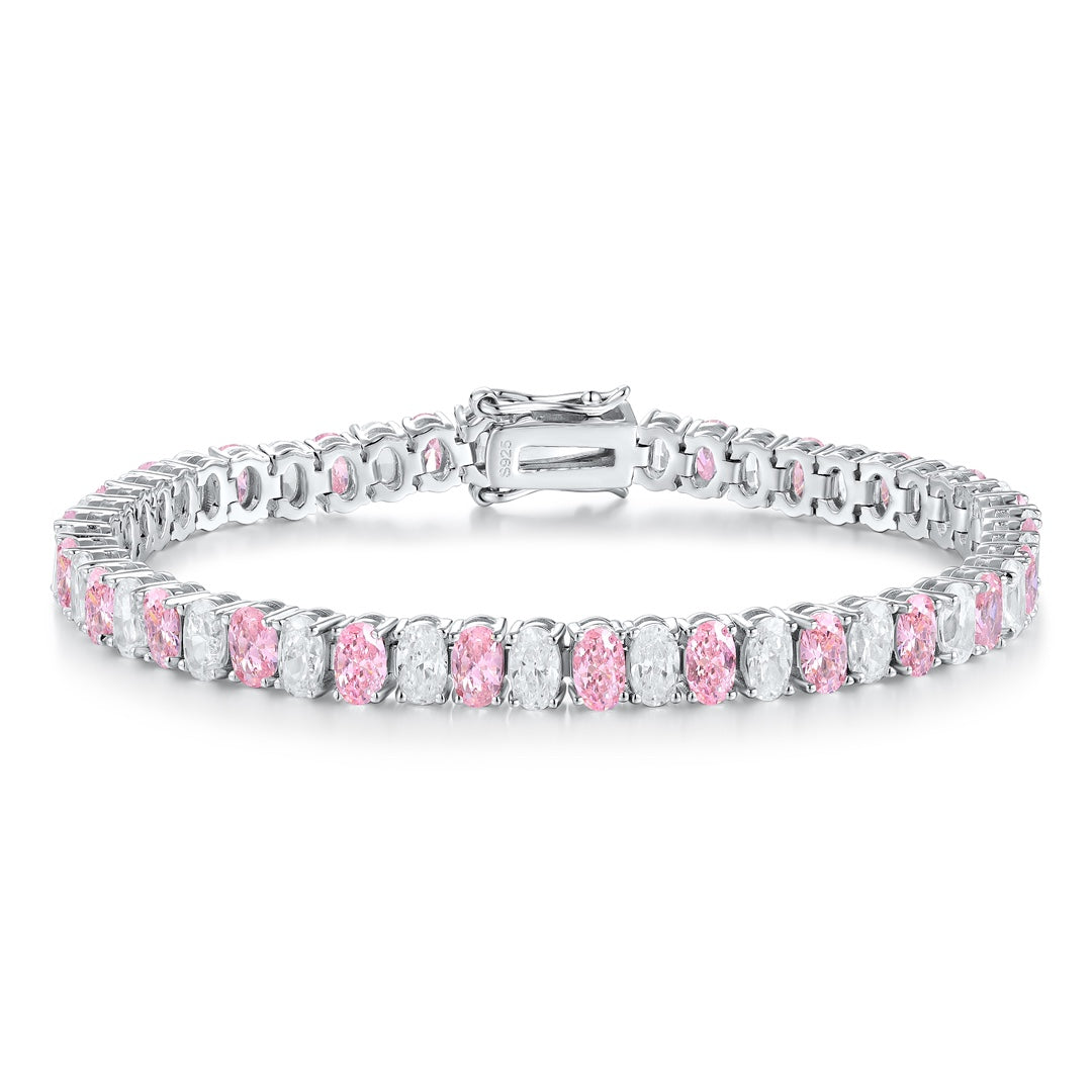 S925 silver bracelet, clasp delicate. Alternating pink and clear cubic zirconia, linear shape is lovely.