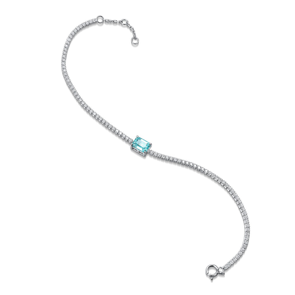S925 silver bracelet, clasp reliable. Rectangular blue diamond and surrounding diamonds on chain, graceful linear shape.