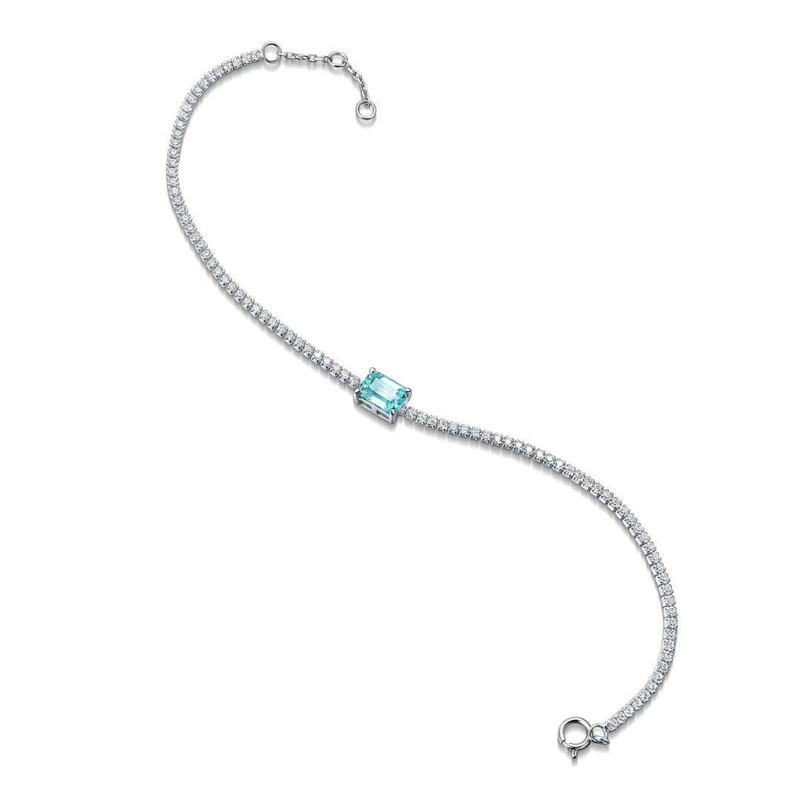 S925 silver bracelet, clasp reliable. Rectangular blue diamond and surrounding diamonds on chain, graceful linear shape.
