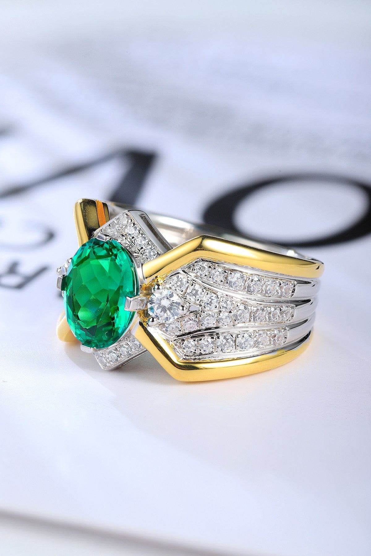 Gold-Plated 925 Sterling Silver Ring with Lab-Grown Emerald JSEGR938Y | SHANA LUX