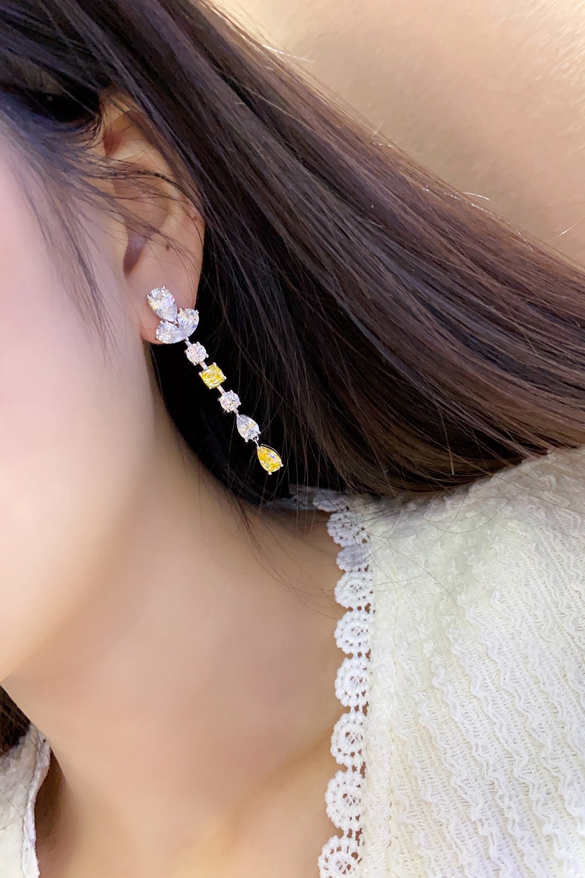 S925 Sterling Silver Stud Earrings with Cubic Zirconia PPSYE138Y | SHANA LUX