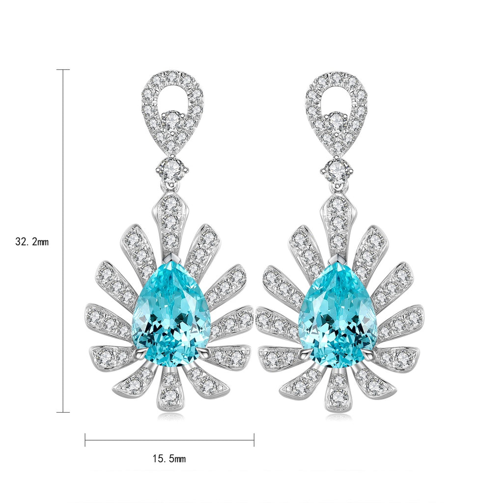 These earrings are made of S925 silver with delicate and secure ear-hook designs. The main stones are fresh lab-grown Paraiba