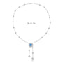 S925 silver pendant necklace. Chain with clasp, deep-blue gem in floral setting with dangling diamonds, attractive shape.