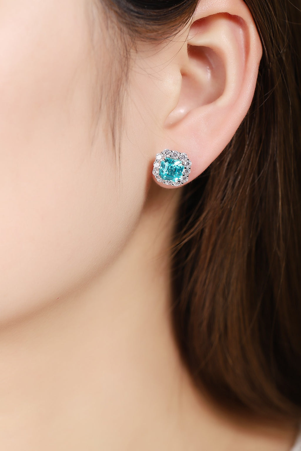 S925 silver earrings, handy clasp, square Paraíba - style, turquoise, so charming.
