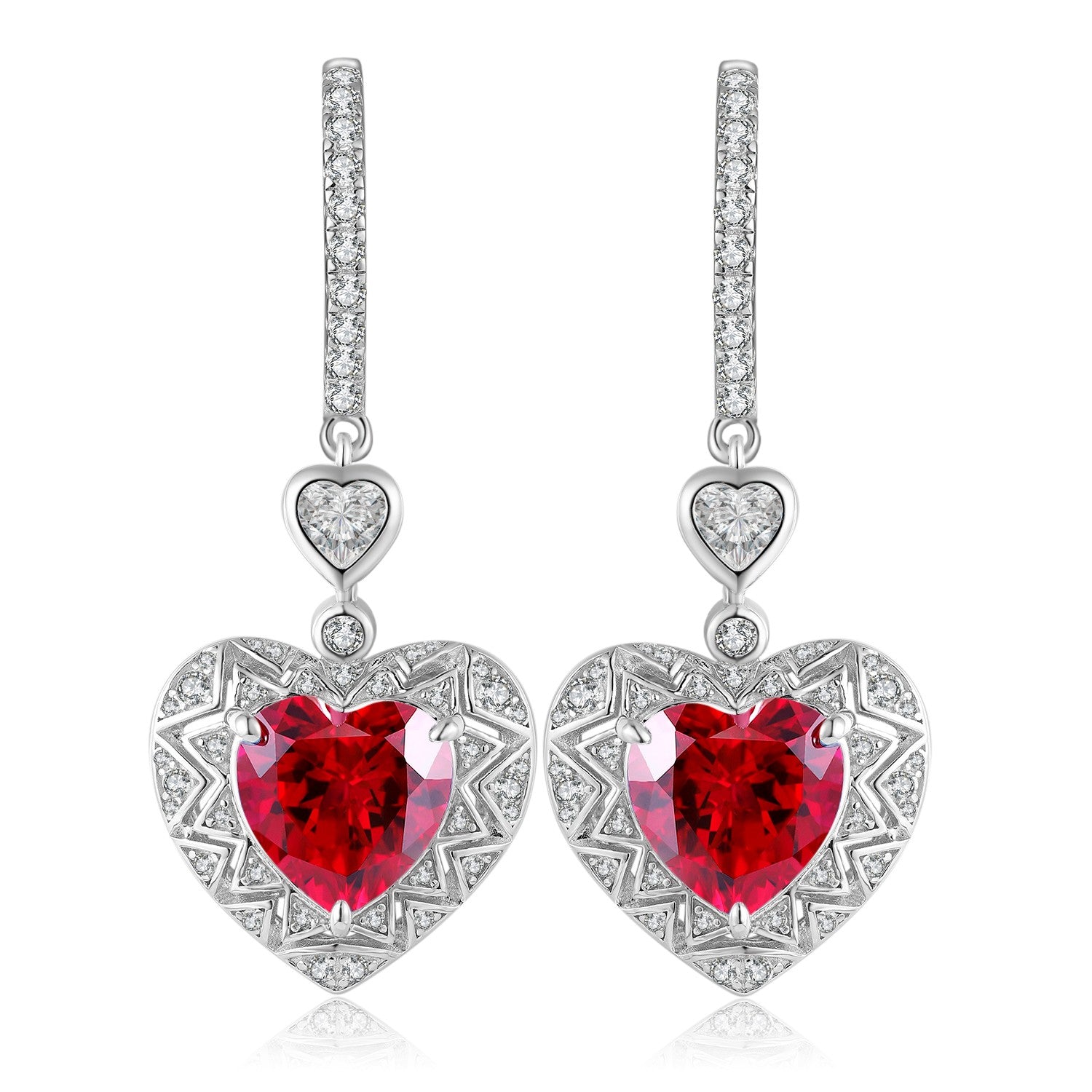 These earrings are made of S925 silver with secure and easy-to-wear ear hooks and clasps. The heart-shaped lab-grown rubies a