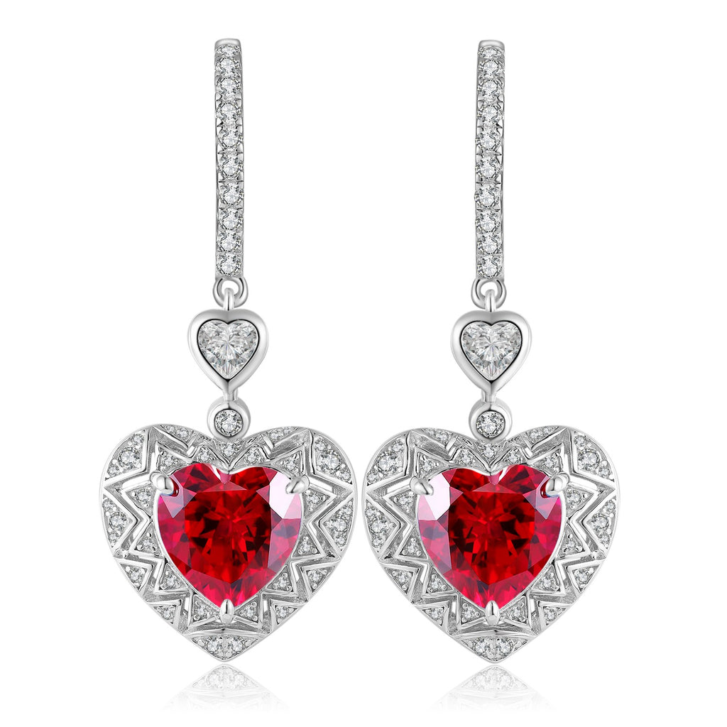These earrings are made of S925 silver with secure and easy-to-wear ear hooks and clasps. The heart-shaped lab-grown rubies a