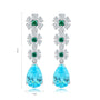The S925 silver stud earrings have practical clasps. The lab-grown Paraiba in striking lake blue, together with emeralds and 