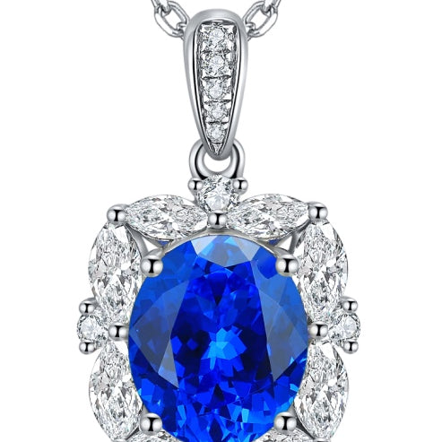 S925 silver jewelry with a simple clasp, the round cobalt spinel blue sparkles, diamonds on the outer ring make it more charm