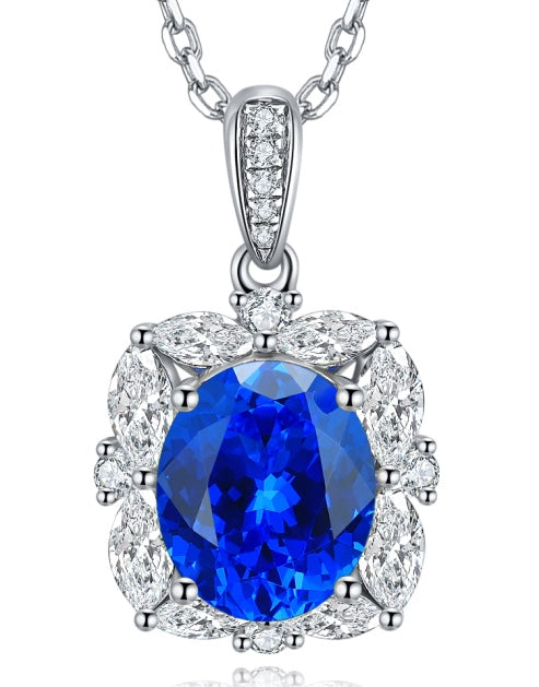 S925 silver jewelry with a simple clasp, the round cobalt spinel blue sparkles, diamonds on the outer ring make it more charm