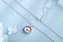 Petite Size-S925 silver with a simple clasp, the round pendant is eye-shaped, colored gems surround the blue eye, with gorgeo
