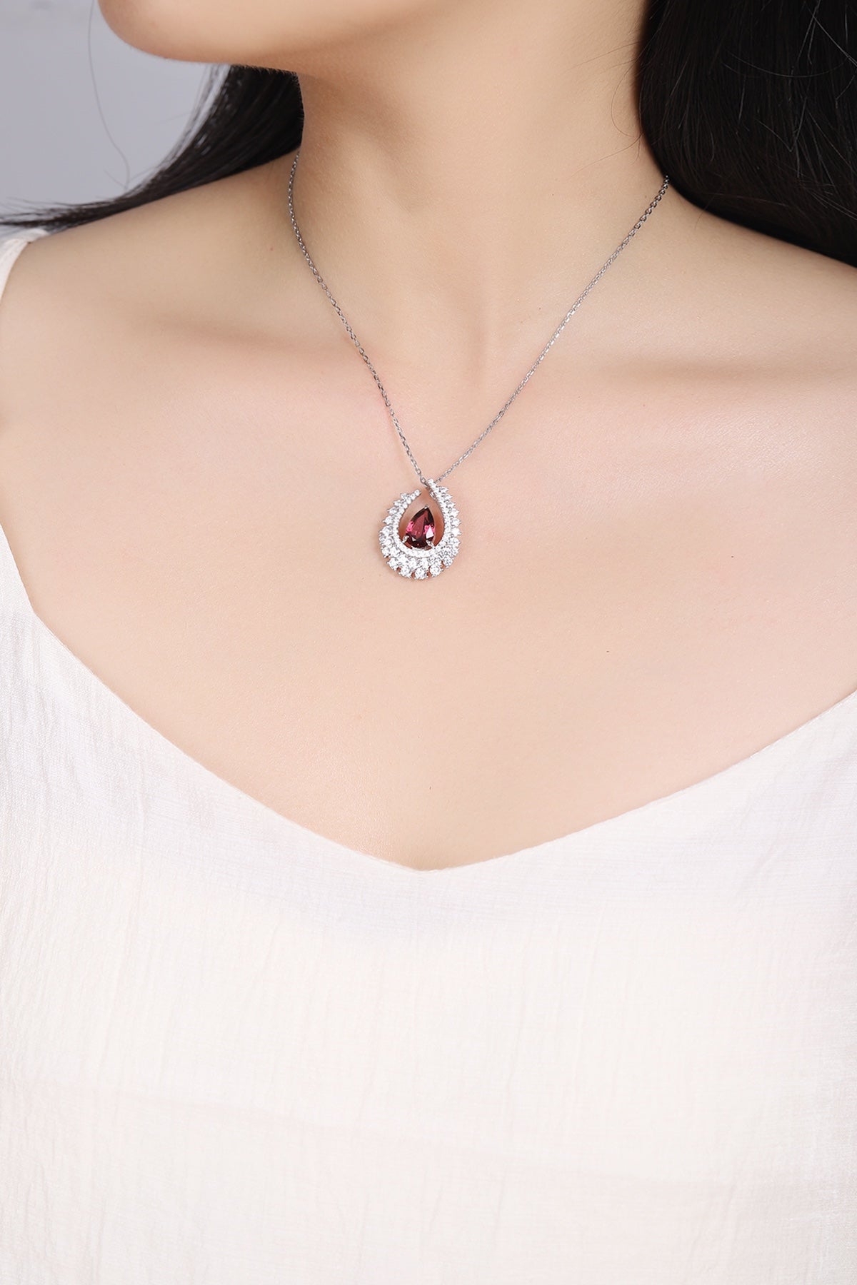 S925 Sterling Silver Pendant Necklace with Natural Garnet JN509Y | SHANA LUX