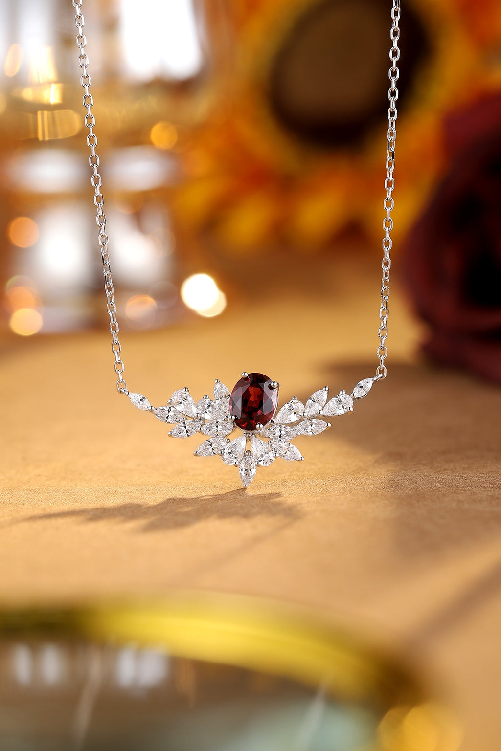 S925 Sterling Silver Pendant Necklace with Natural Garnet JN021Y | SHANA LUX