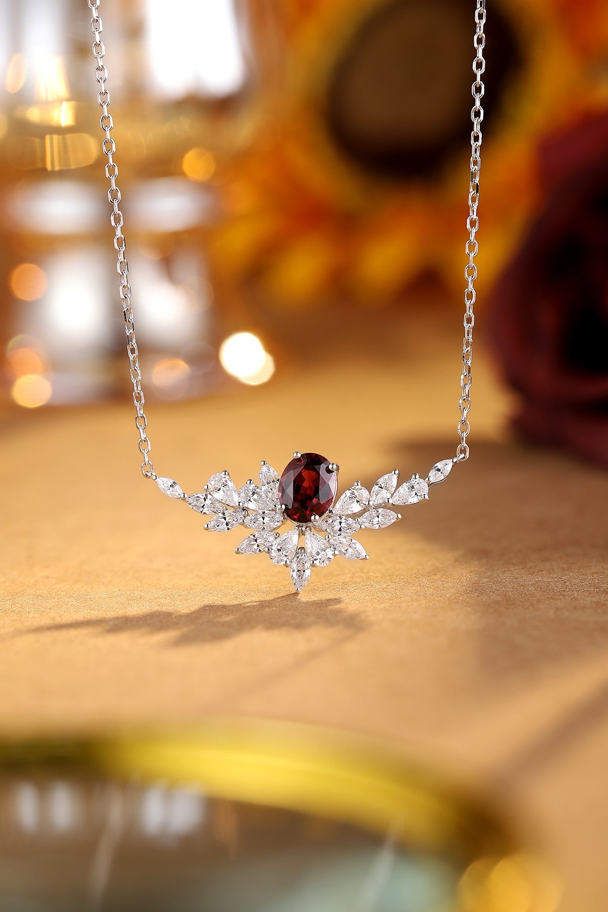 S925 Sterling Silver Pendant Necklace with Natural Garnet JN021Y | SHANA LUX