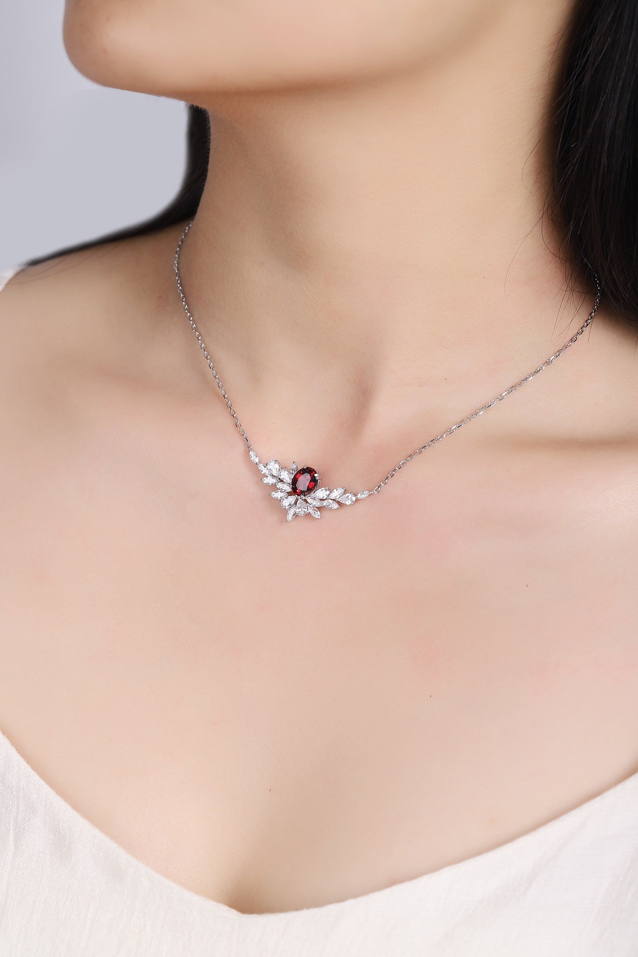 S925 Sterling Silver Pendant Necklace with Natural Garnet JN021Y | SHANA LUX