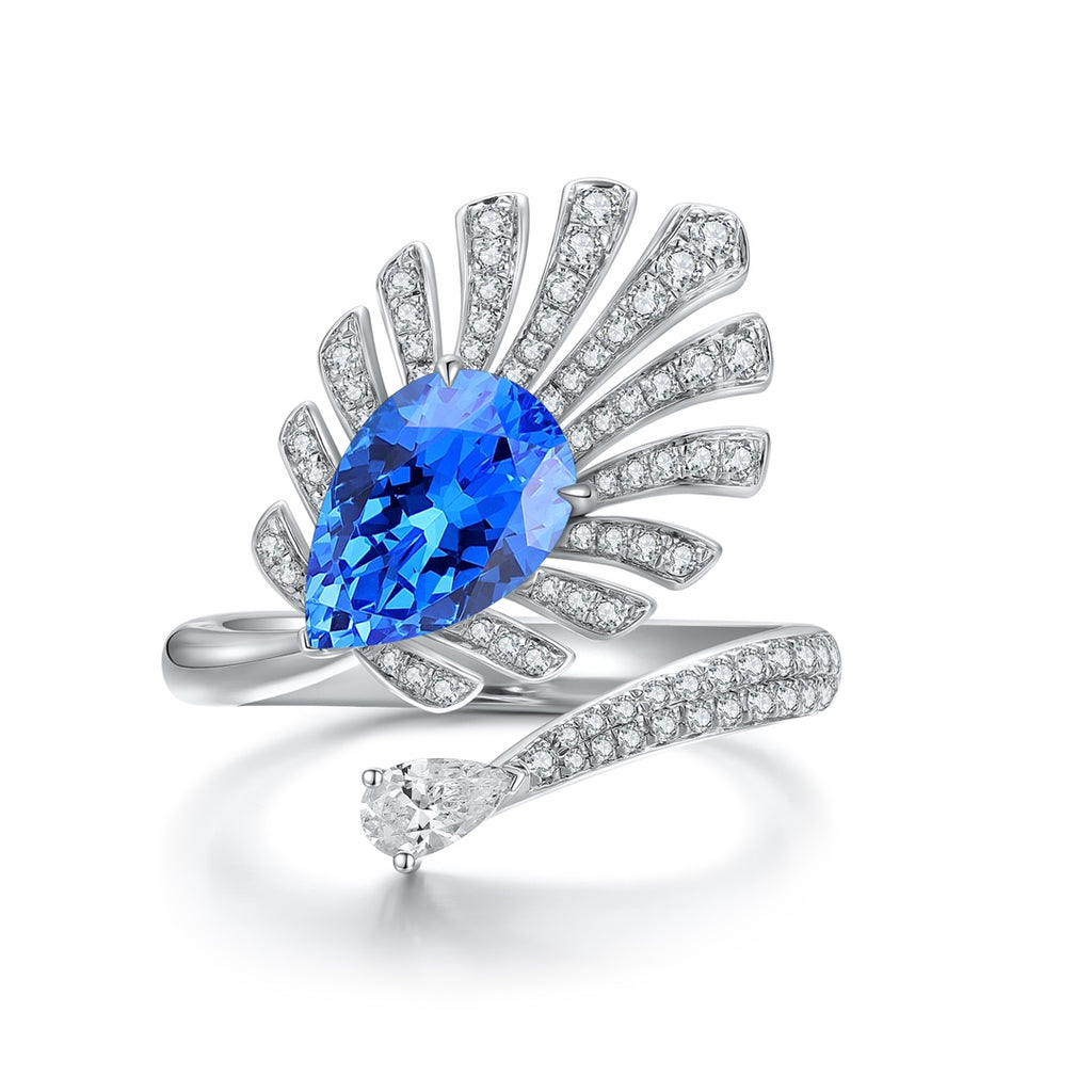 This S925 sterling silver ring features an open design, with a sparkling lab-grown cobalt spinel as the main stone, surrounde