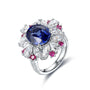 This ring is made of S925 silver with a flexible adjustable open design. The main stone is a deep-blue lab-grown sapphire, su