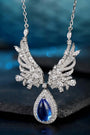 This silver jewelry is made of S925, with a unique clasp and wing design, the teardrop blue stone shines brilliantly.