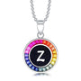 Petite S925 silver necklace, ball - chain design. Features a round "Z" pendant, multi - colored with lab - grown sapphires.
