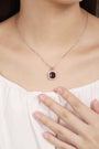 The S925 silver necklace boasts a fine clasp design. Square deep-red garnet with diamond halo, stylish and attractive shape.