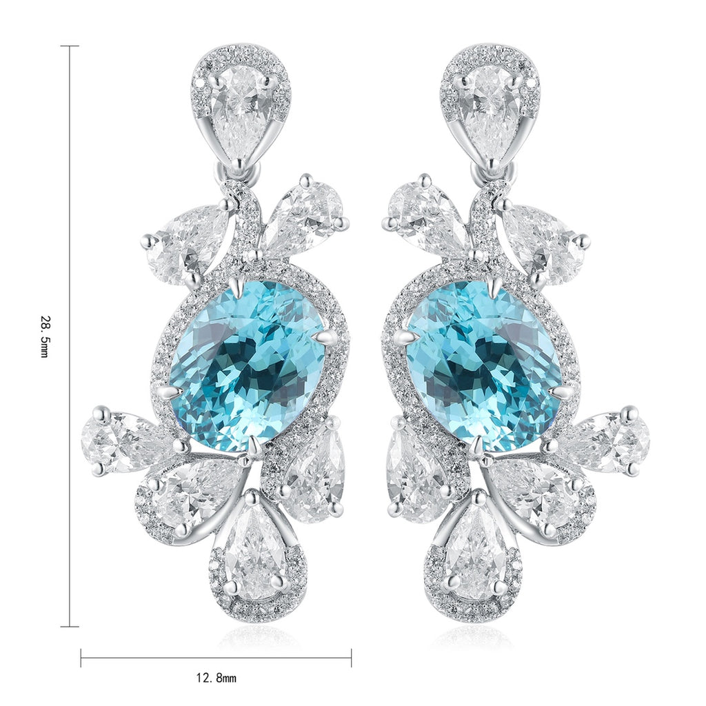 These stud earrings are made of S925 silver with a delicate and secure clasp design. The lab-grown Paraiba main stones in fre