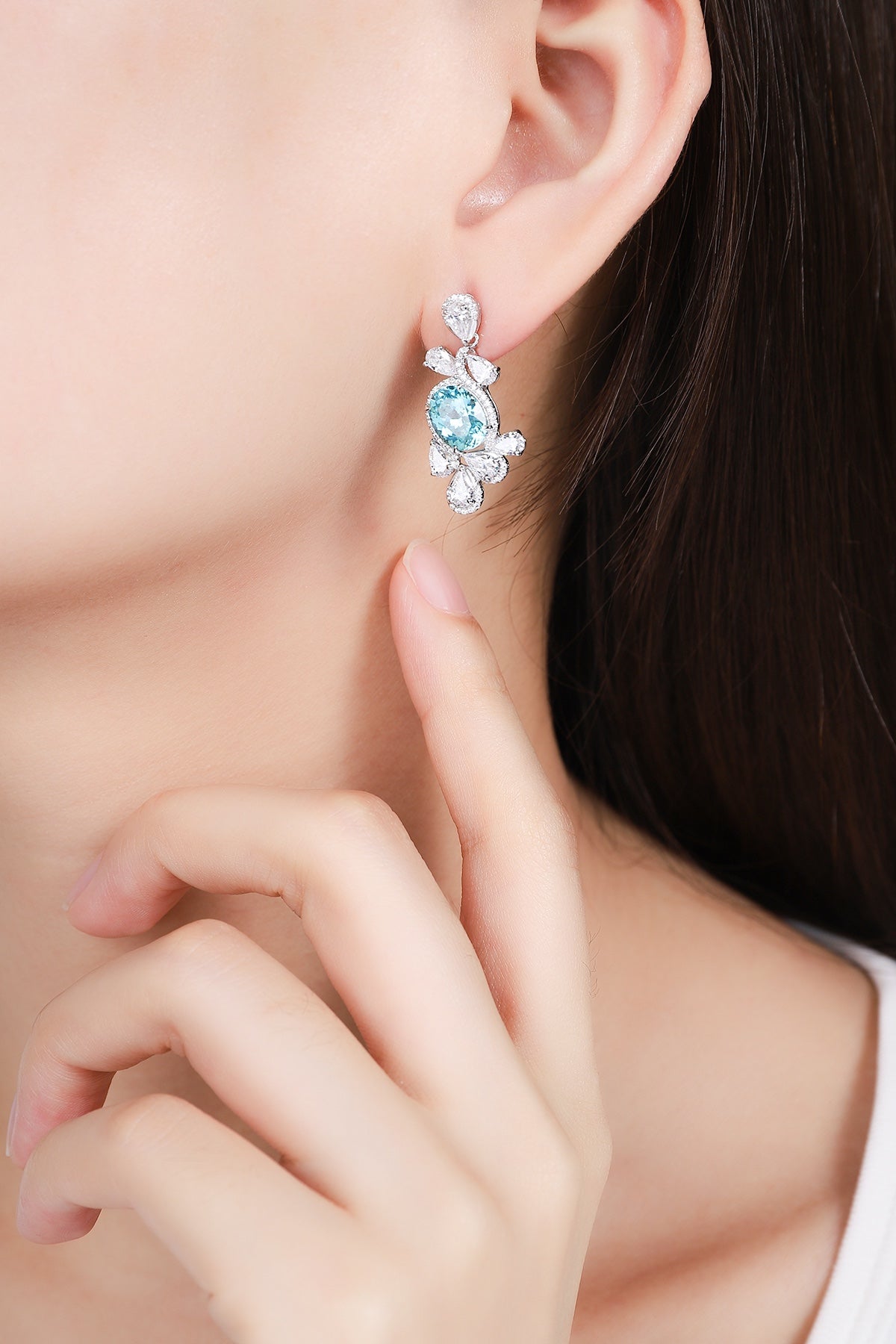 S925 Sterling Silver stud earrings with Lab-grown Paraíba Tourmaline JE180Y | SHANA LUX