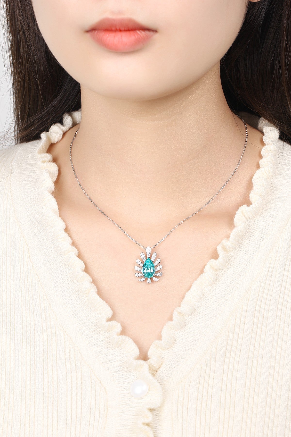 S925 Sterling Silver Pendant Necklace with Lab-Grown Cobalt Spinel JN534Y | SHANA LUX