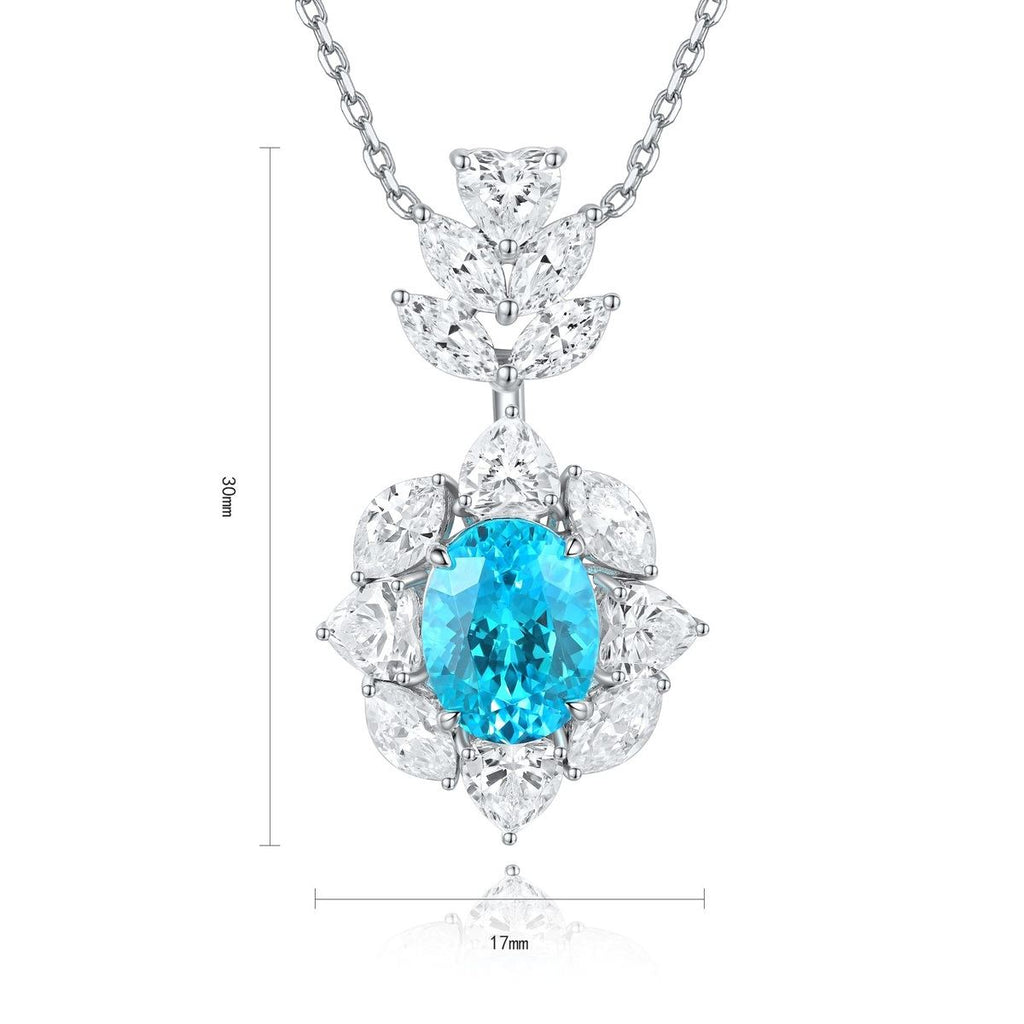 S925 silver with an exquisite clasp, the floral design sets off the lab-grown Paraíba, whose blue is extremely striking.