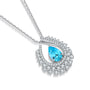 The S925 silver pendant features a delicate open design, with a stunningly blue teardrop lab-grown Paraíba.