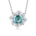 S925 silver chain with an exquisite clasp, floral design holds a square lab-grown Paraíba tourmaline, with charming blue-gre