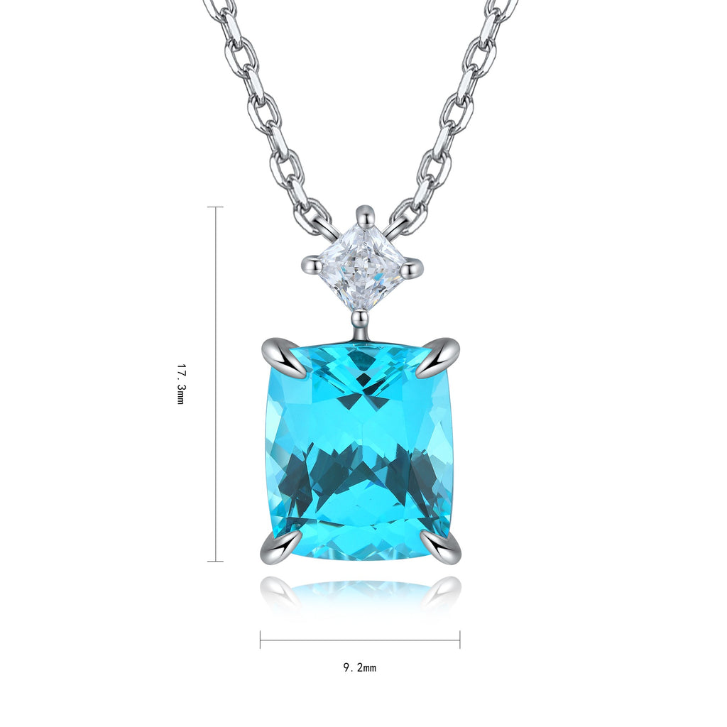 The S925 silver necklace boasts a reliable clasp. Square turquoise - blue lab - grown gem with a diamond on top, attractive.