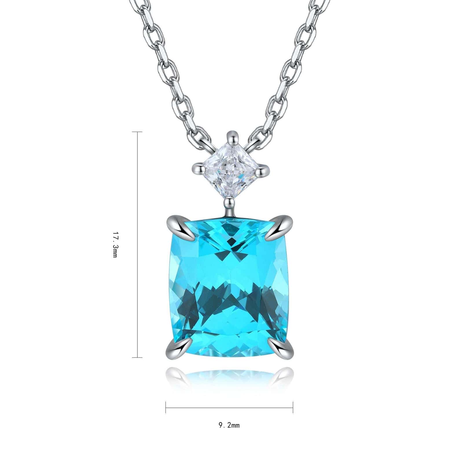 The S925 silver necklace boasts a reliable clasp. Square turquoise - blue lab - grown gem with a diamond on top, attractive.