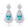 S925 silver stud earrings, secure clasp. Elaborate floral design with blue - green lab - grown diamond, teardrop - like shape