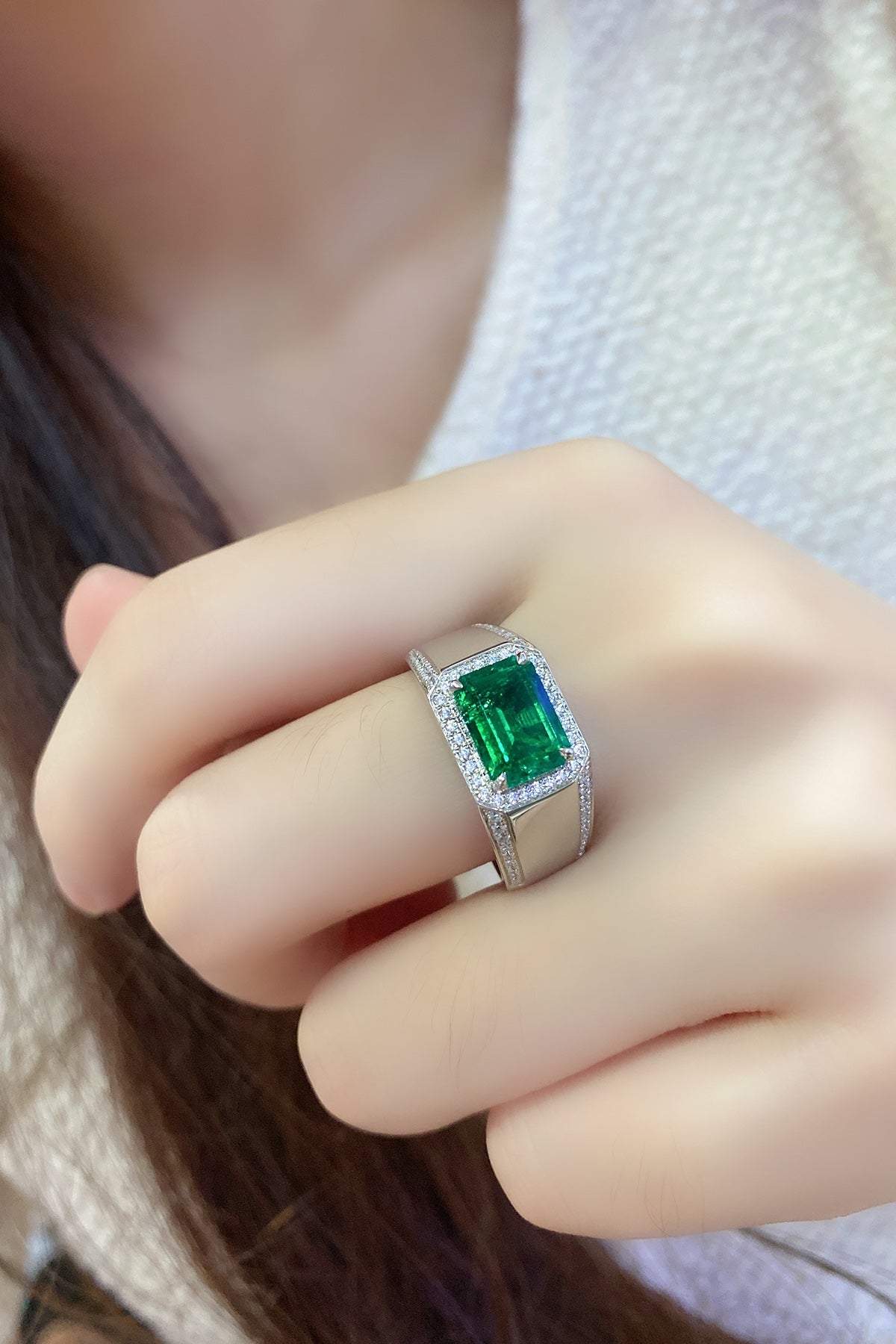 S925 Sterling Silver Ring with Lab-Grown Emerald JSEGR021Y | SHANA LUX