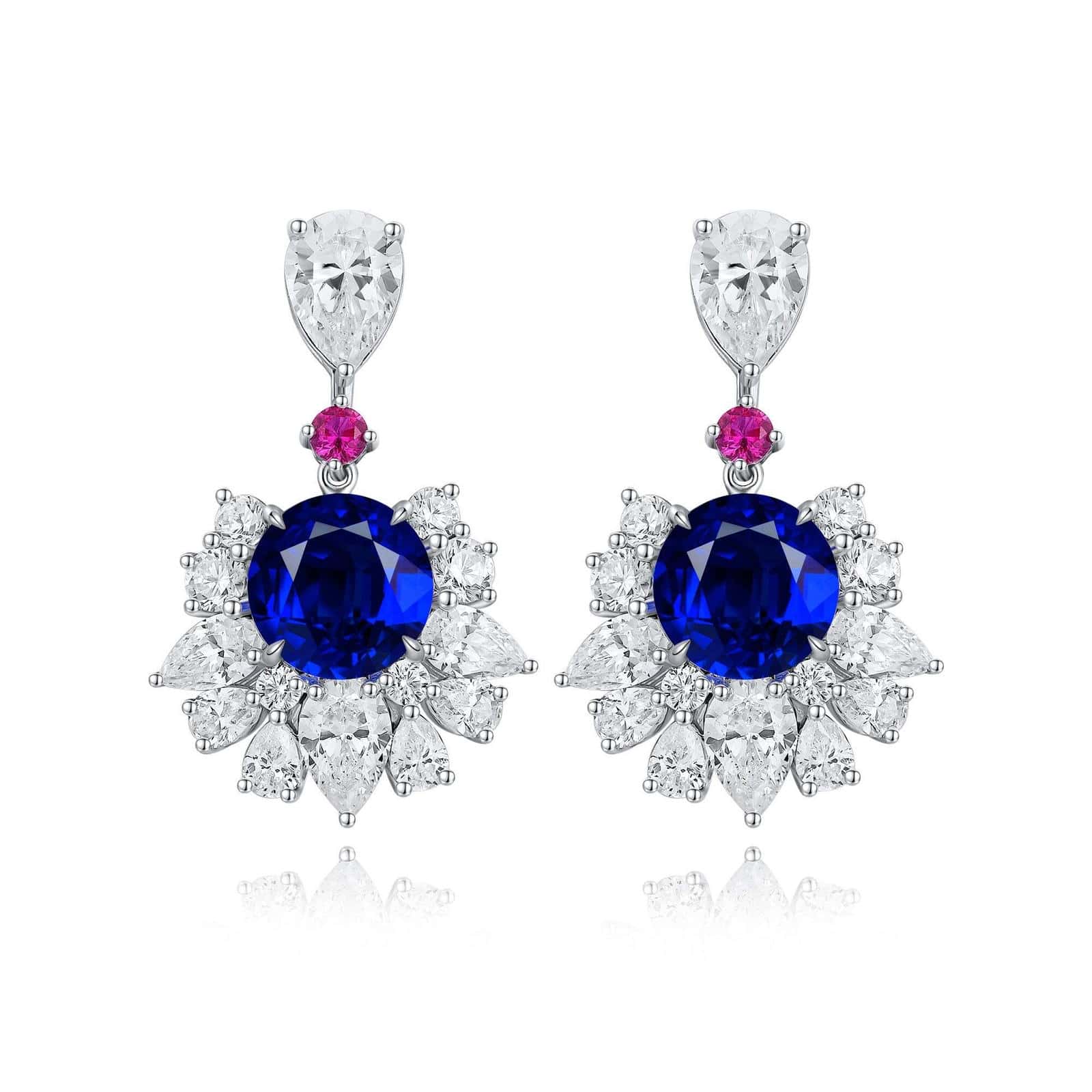 These stud earrings, made of S925 silver with delicate and secure clasps, feature lab-grown sapphires in rich royal blue as m
