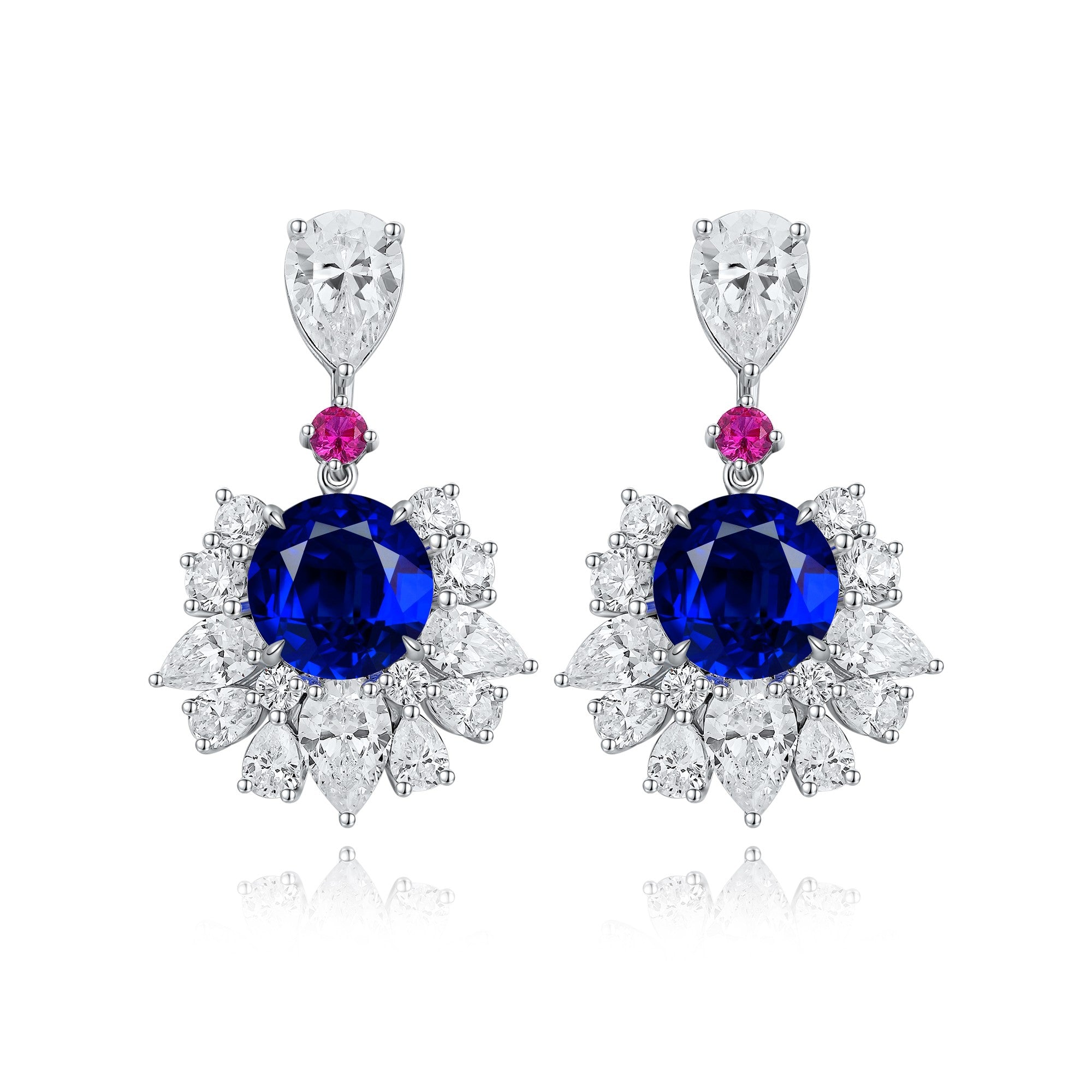 These stud earrings, made of S925 silver with delicate and secure clasps, feature lab-grown sapphires in rich royal blue as m