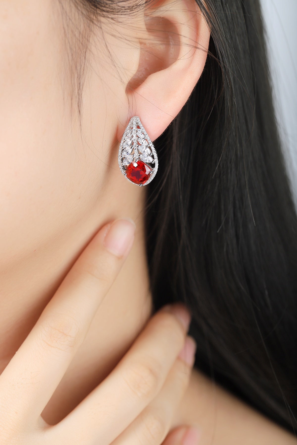 S925 Sterling Silver Stud Earrings with Lab-Grown Ruby JRURE510Y |SHANA LUX