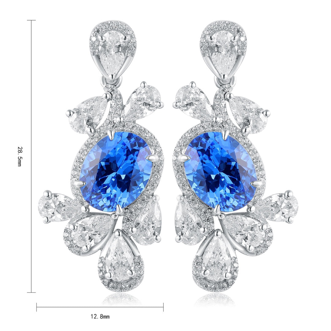 The S925 silver stud earrings feature practical ear clasps. The lab-grown cobalt spinel main stones are in bright royal blue,