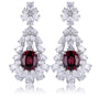 S925 silver stud earrings, fine clasp. Deep - red lab - grown diamond in floral arrangement, striking color, teardrop shape.