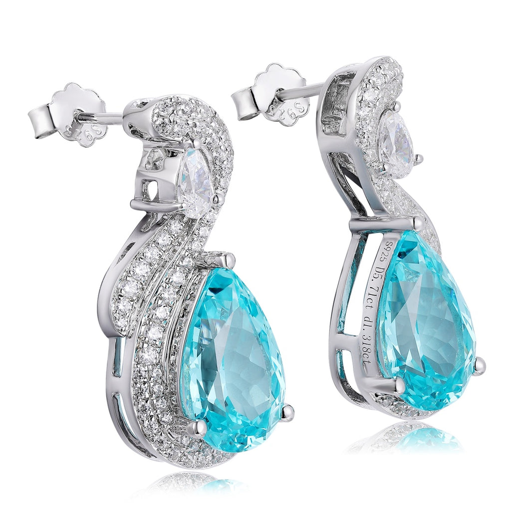 The S925 silver stud earrings have practical ear clasps. The lab-grown Paraiba main stones have a charming lake-blue color, i