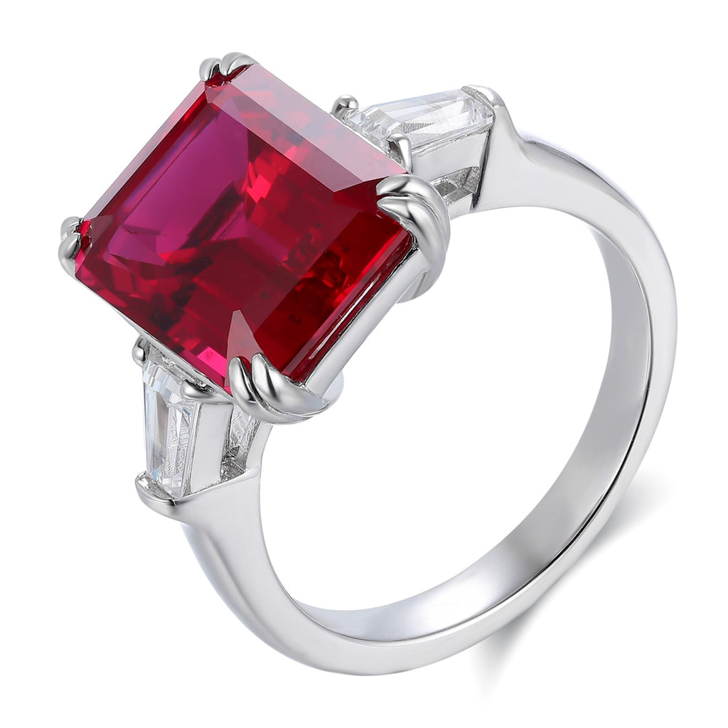 The S925 silver open - end ring has a square red ruby fixed by claw setting. The color is bright red and eye - catching, and 