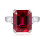 This S925 silver ring with an open - end design has an exquisite claw setting holding a square lab - grown red ruby. It has a
