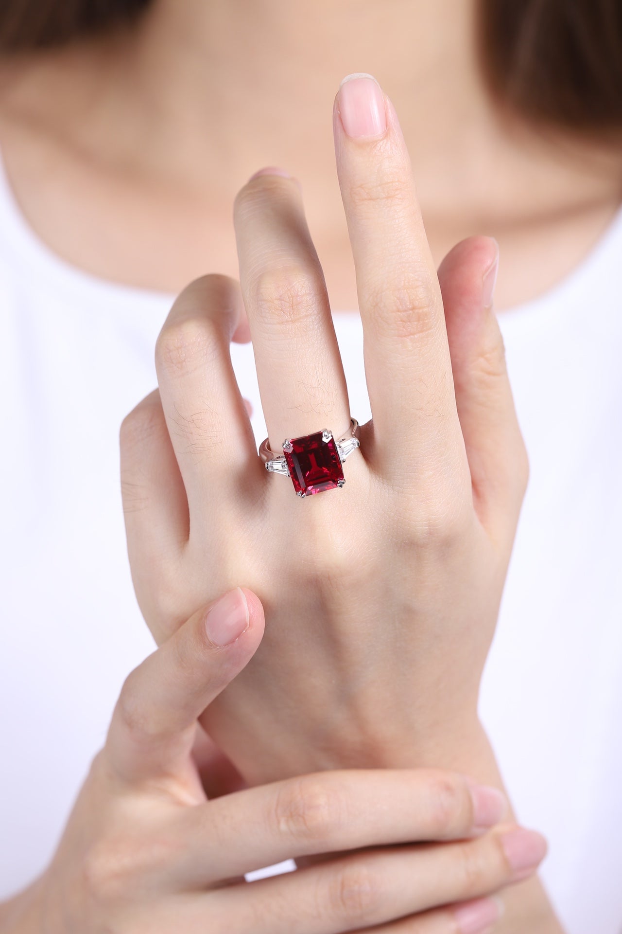 S925 Sterling Silver Ring with Lab-Grown Ruby JRURR1417Y | SHANA LUX