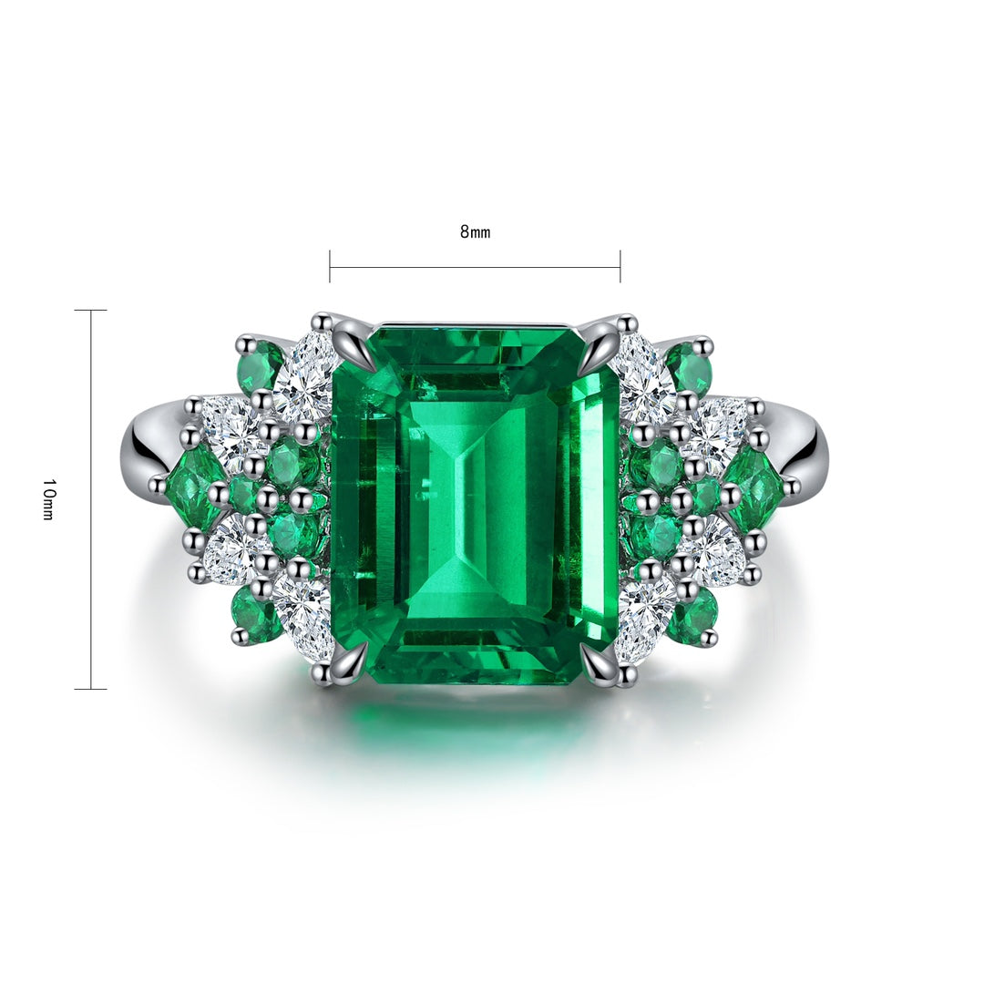 S925 Sterling Silver Ring with Lab-Grown Emerald JSEGR403Y | SHANA LUX
