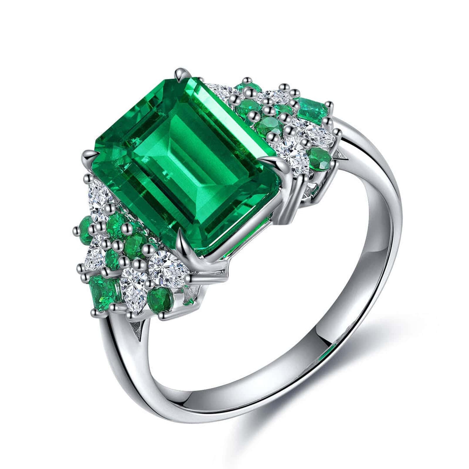 S925 Sterling Silver Ring with Lab-Grown Emerald JSEGR403Y | SHANA LUX