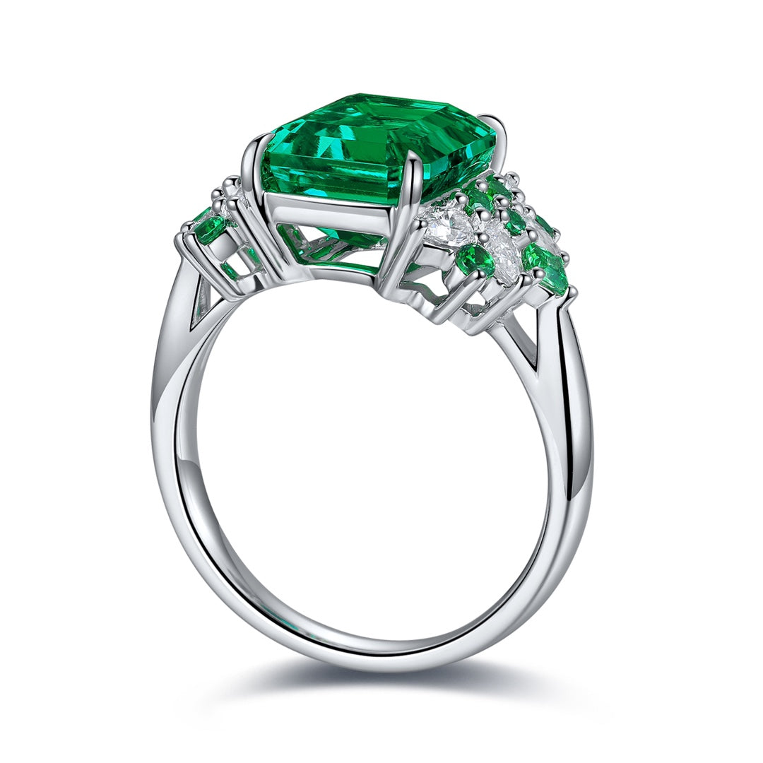S925 Sterling Silver Ring with Lab-Grown Emerald JSEGR403Y | SHANA LUX