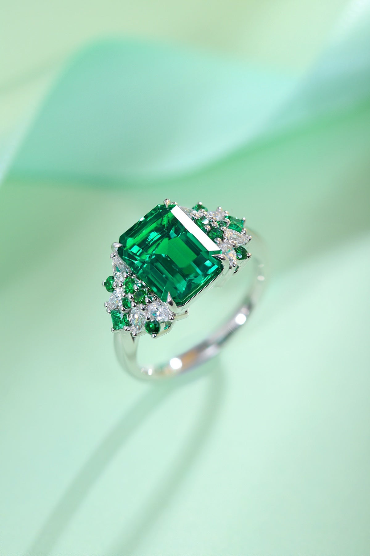 S925 Sterling Silver Ring with Lab-Grown Emerald JSEGR403Y | SHANA LUX