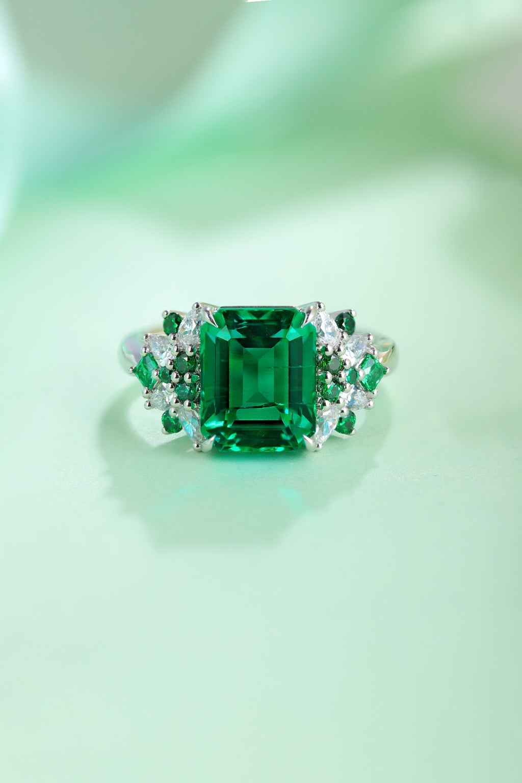 S925 Sterling Silver Ring with Lab-Grown Emerald JSEGR403Y | SHANA LUX