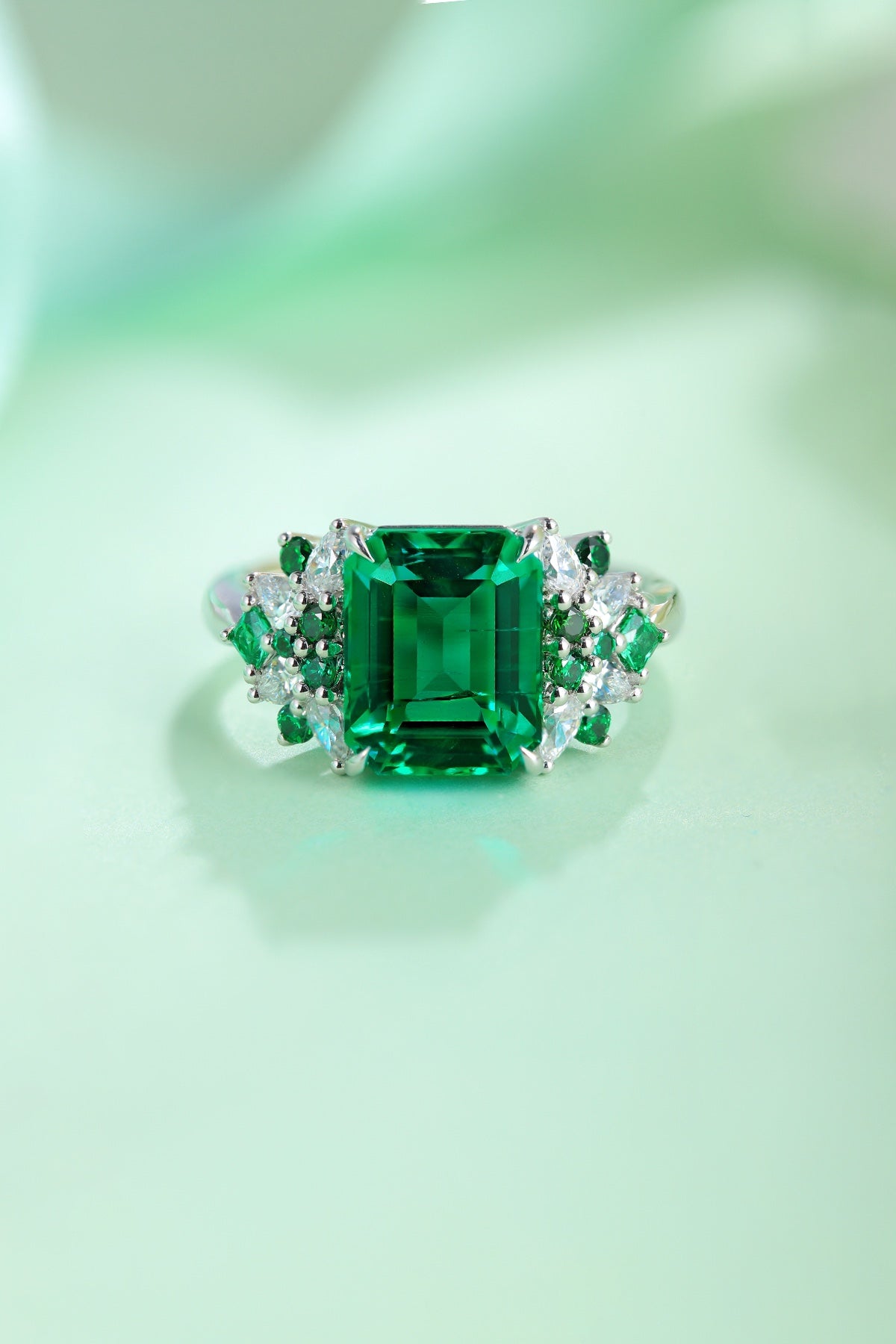 S925 Sterling Silver Ring with Lab-Grown Emerald JSEGR403Y | SHANA LUX
